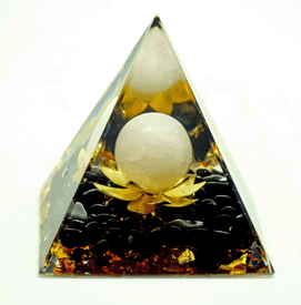 Lotus Flower with White Moon Orgonite Pyramid